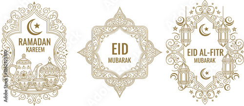 Elegant Islamic holiday greetings with Ramadan Kareem and Eid Mubarak designs