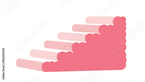 A stylized illustration features a staircase design, composed of rounded steps. The steps transition from light pink to a darker shade