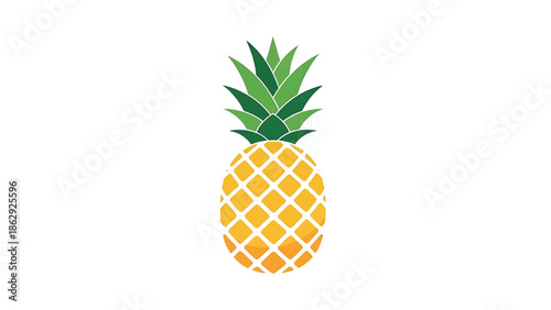 A stylized pineapple with green leaves and yellow diamond pattern on a white background, vector illustration