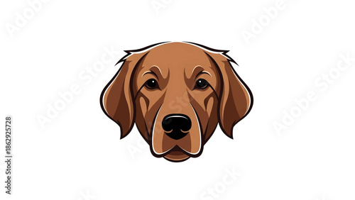 A stylized illustration features the head of a canine, set against a pristine white backdrop. The dog's coat is brown