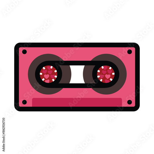 Cassette Tape in Flat Design with Pink Color Scheme on White Background for Music Icon