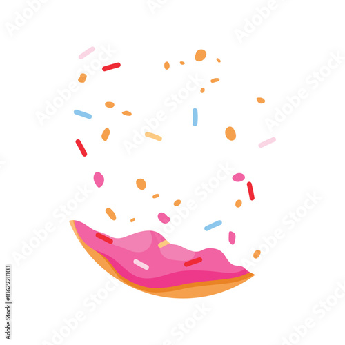 Piece of donut with crumbles, doughnut with candy sprinkles and icing for breakfast vector illustration