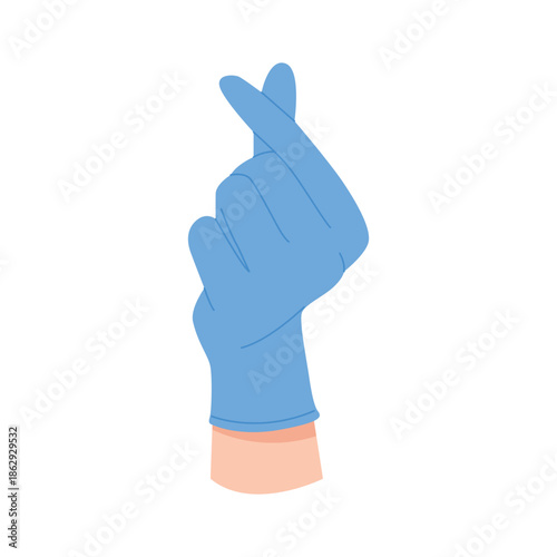 Hand of doctor in nitrile glove showing Korean love sign, pinched fingers vector illustration