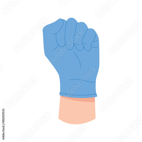 Hand of doctor in latex sterile glove raising fist in gesture of strength and power vector illustration