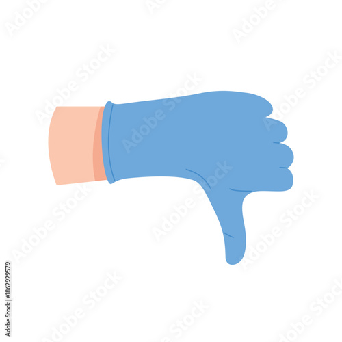 Hand of doctor in surgical glove showing thumbs down, dislike gesture vector illustration