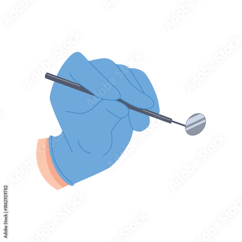 Hand of dentist holding dental mirror for tooth and mouth checkup vector illustration
