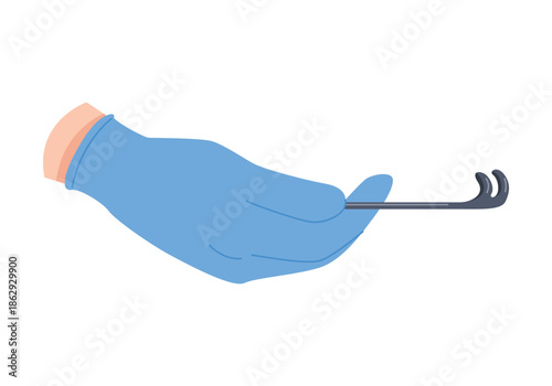 Surgeon or nurse hand in protective glove giving surgical instrument vector illustration