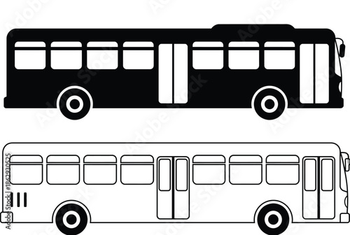 Illustrated comparison of two buses isolated on white background, Vector, illustration