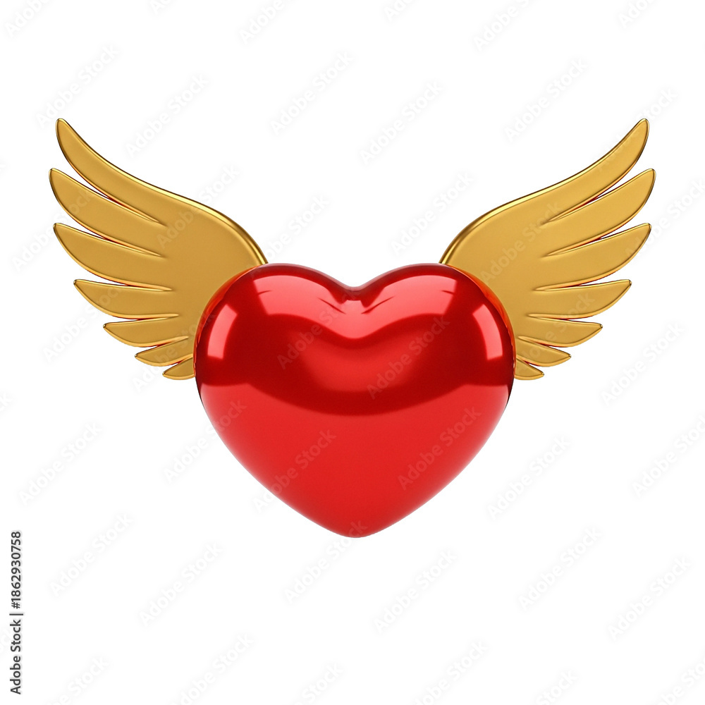 Obraz premium Winged red heart with golden wings against a white background