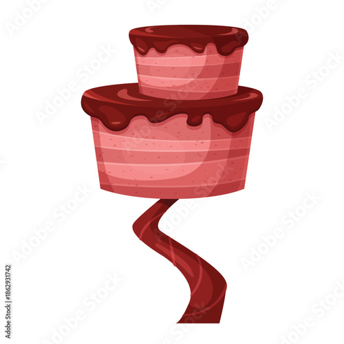 Chocolate fantasy tree with cake with melting choco drops growing on trunk vector illustration