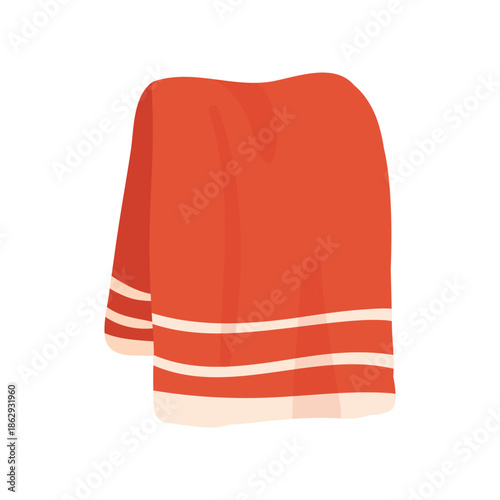 Hanging red towel with white stripes, microfiber toilet or bathroom tissue vector illustration