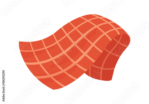Red checkered bathroom towel, kitchen fabric tablecloth or napkin vector illustration