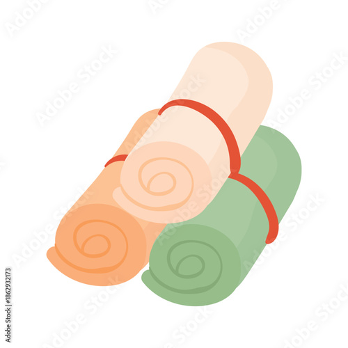 Rolled towel pile, hygiene and cleaning accessory of hotel or home vector illustration