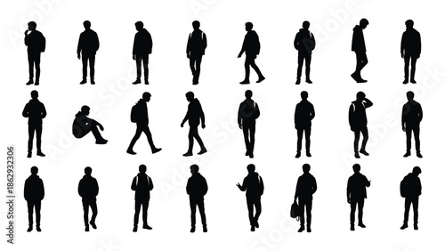 Collection of diverse black silhouette figures in various poses and actions