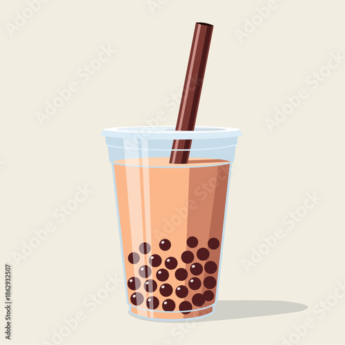 Bubble Tea with Tapioca Pearls Vector Illustration
