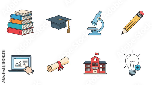 Collection of educational icons representing learning and knowledge
