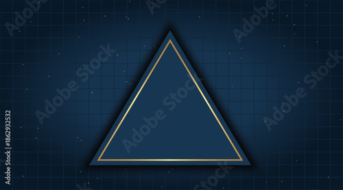 A dark blue triangular frame with a golden outline on a futuristic grid background