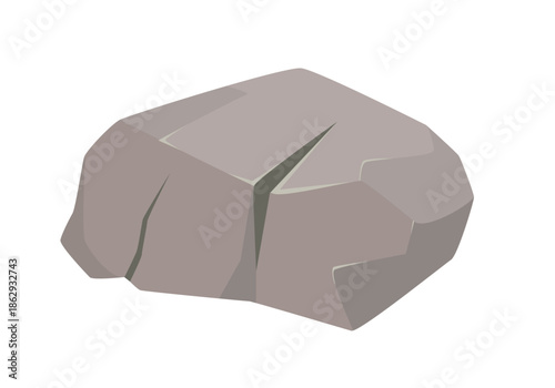 Rock boulder, cracked gray stone material of natural block for construction vector illustration