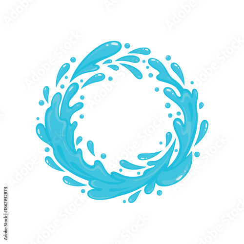 Vibrant blue water splash forming a dynamic circular frame on a clean white background