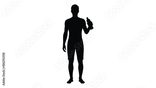 Silhouette of a man holding a water bottle emphasizing fitness and activity