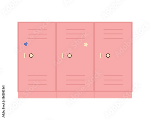 School locker, metal cabinet with locks, wardrobe for storage kids clothes and supplies vector illustration