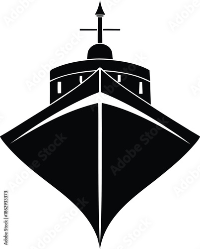 Iconic black silhouette of a ship's bow, symbolizing maritime transport and naval power