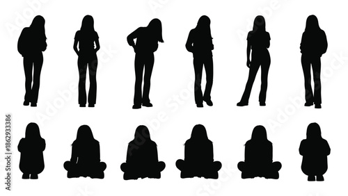 Silhouettes of diverse people in various standing and seated poses
