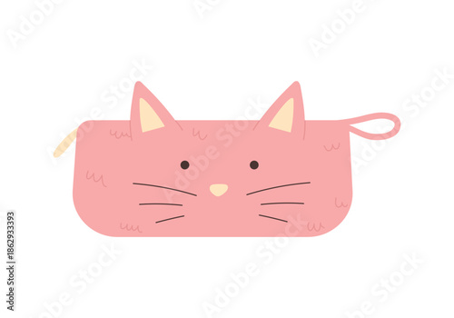 Pink cute pencil case for storage of school supplies and stationery vector illustration