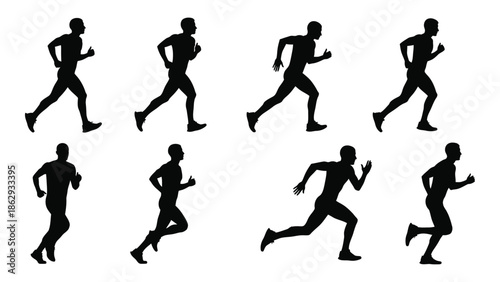 Silhouettes of runners in various poses depict the motion of running