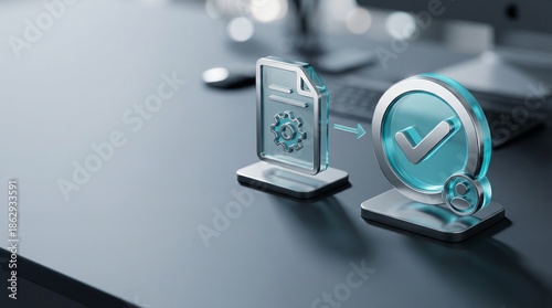 Digital security verification and compliance icons with checkmark