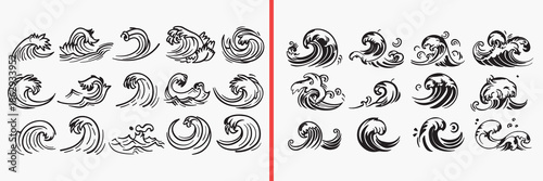 wave ornament illustration, decorative swirl elements, vintage curl designs, ornamental wave vector, classic flourish shapes, retro design elements, hand drawn swirls, decorative line art, ornamental 