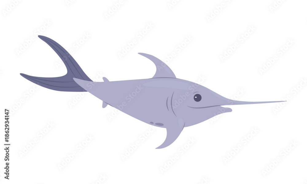Fototapeta premium Swordfish, underwater fish and predator of deep sea or ocean bottom vector illustration