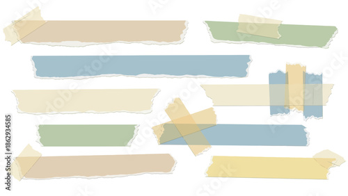  collection of torn paper strips in various colors and textures, perfect for adding a creative touch to your designs, crafts, and artistic projects.