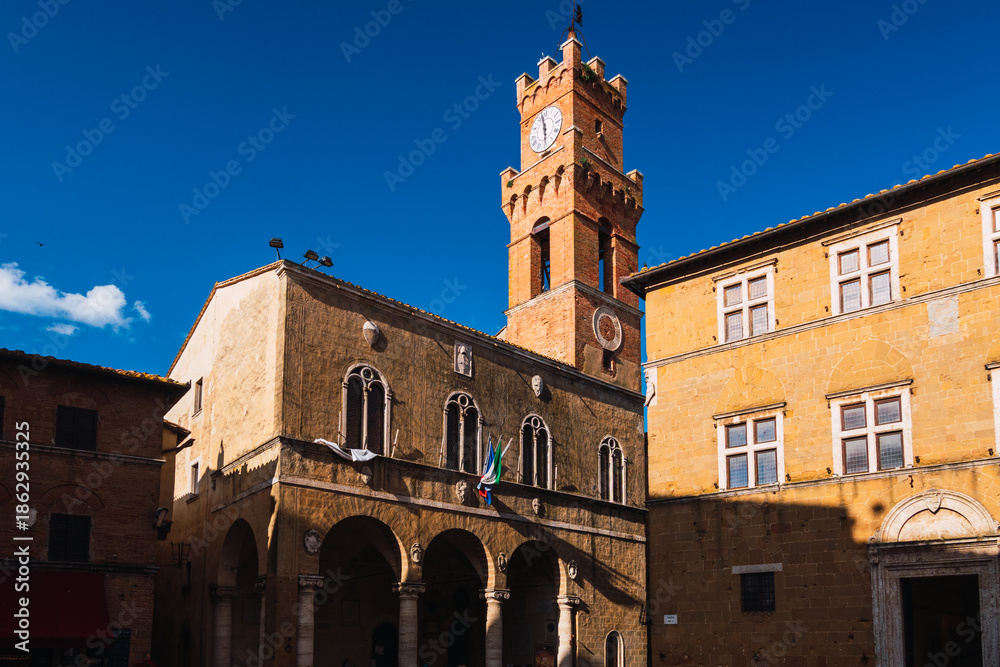 Fototapeta premium View of the architectural typology of the city of Pienza, in the province of Siena, Tuscany, Italy.