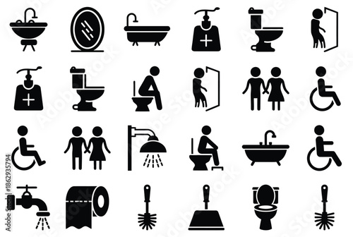 Bathroom and cleaning icons isolated on white background, Vector, illustration
