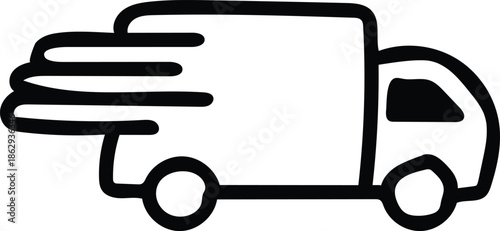 Hand drawing Fast moving shipping delivery truck line art vector icon for transportation apps and websites 
