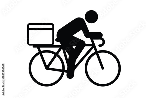 Person riding bike with box isolated on white background, Vector, illustration
