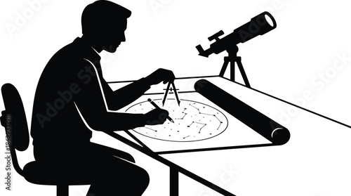 Silhouette of an Astronomer with a telescope