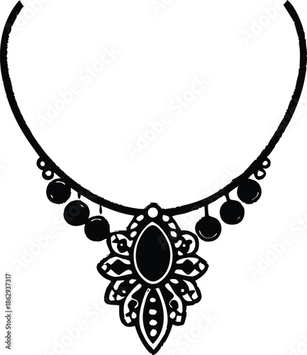 Ornate ethnic necklace illustration, Stylized decorative jewelry accessory