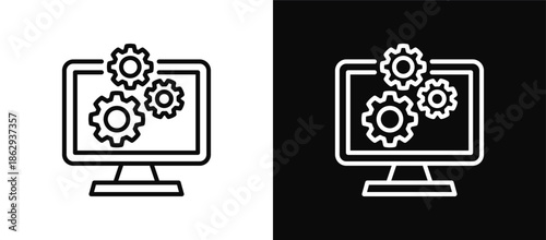Machine icon set black and white
