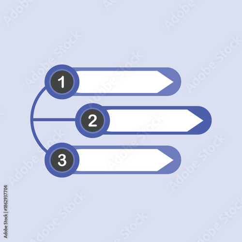 A clean flat infographic with three directional steps designed to explain workflows, timelines, or structured information.