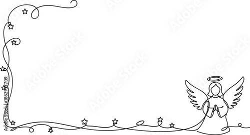 Whimsical angel illustration with starry vines and elegant design elements