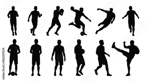 A collection of black silhouette figures depicting various athletic poses and movements