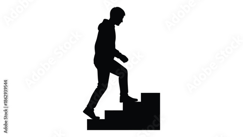 Silhouette of a man ascending a staircase representing progress and ambition