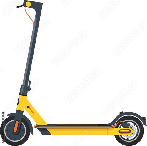 Yellow electric scooter illustration, modern urban transportation vehicle, eco friendly mobility concept, electric kick scooter isolated white background, vector design