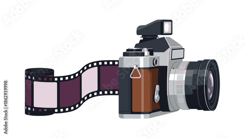 Classic vintage camera with a partially unrolled film strip, evoking nostalgia for traditional photography and the art of capturing moments.