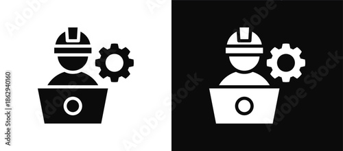 Engineer icon set black and white