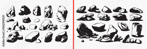 stone rock icons, natural rock silhouettes, geological element vector, mountain stone graphics, rugged texture icons, outdoor rock pack, earth material symbols, nature stone collection, rocky terrain 