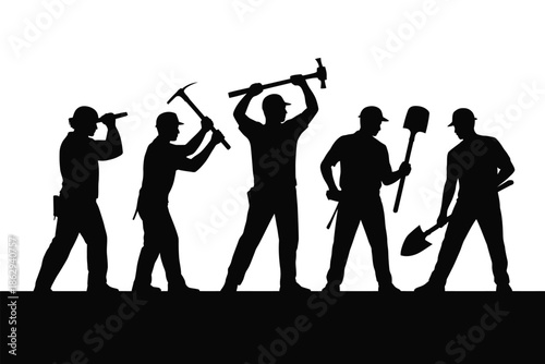 Construction workers at work isolated on white background, Vector, illustration