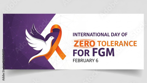 International Day of Zero Tolerance for FGM Awareness Ribbon on Purple Background